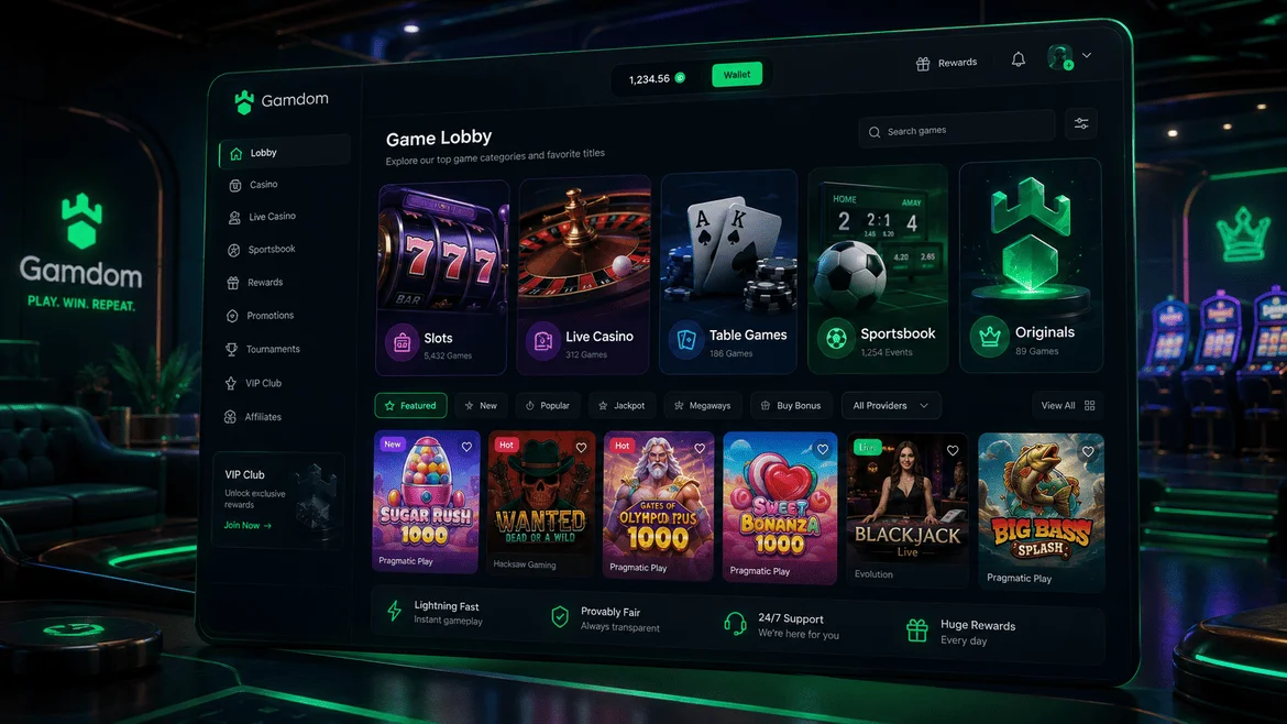Gamdom casino lobby and game categories
