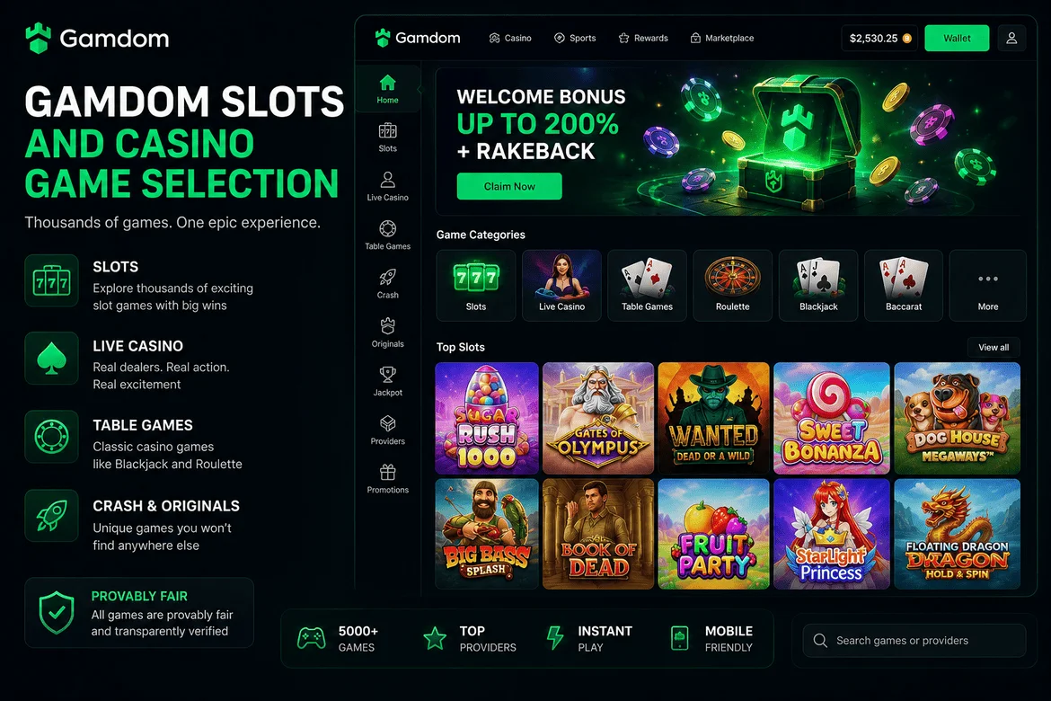 Gamdom slots and casino game selection